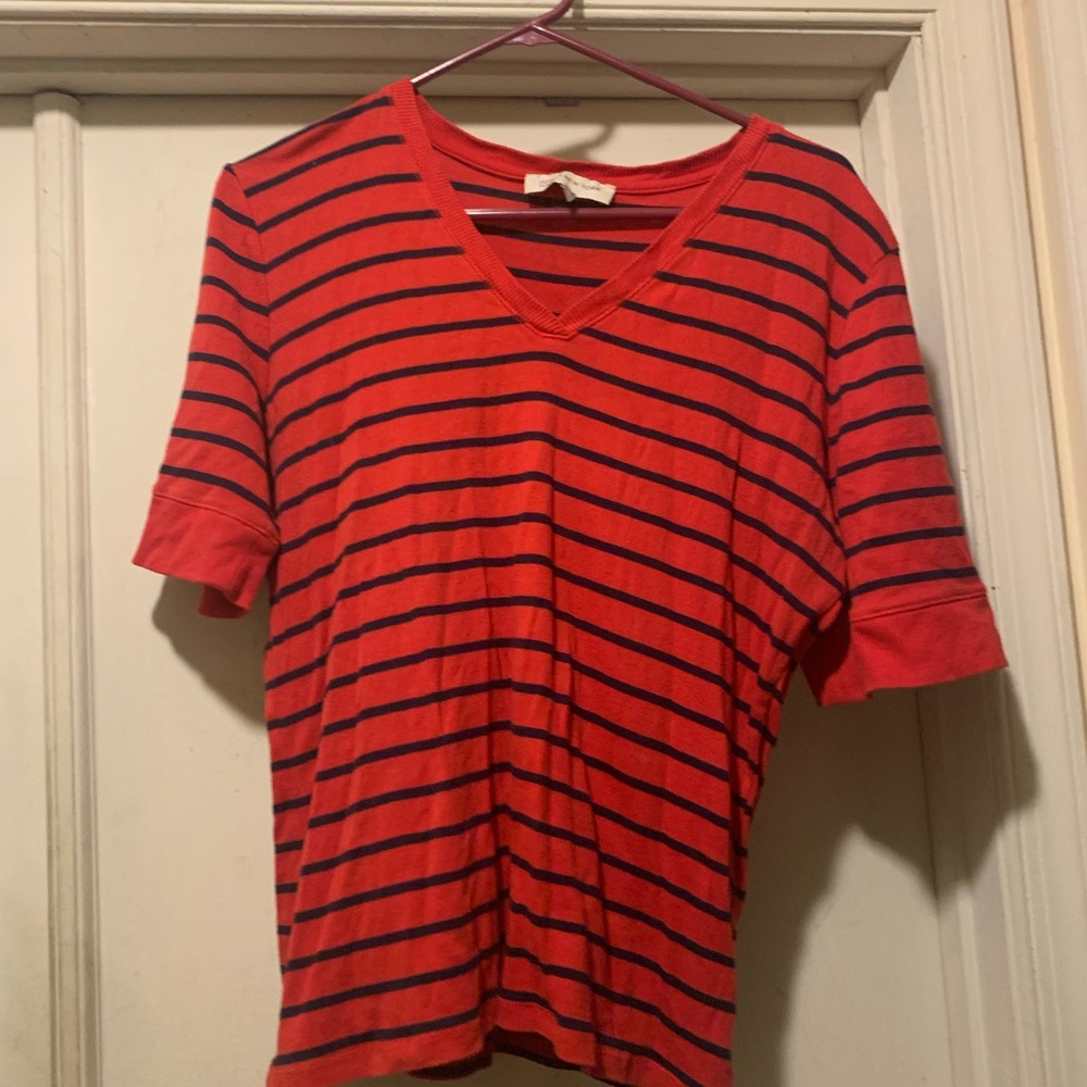 Jones New York Red and Black Striped Short Sleeve Tee